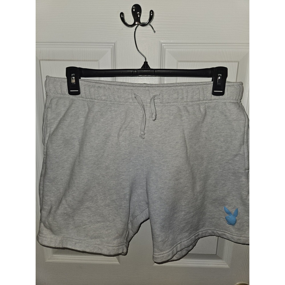 Playboy Women's Gray Sweat Shorts Logo Drawstring Pockets Cotton